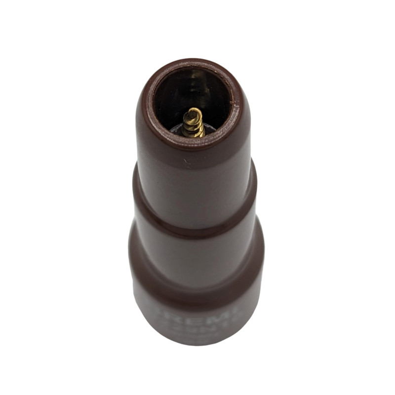 Zündkerzenstecker braun gerade 10kOhm entstört - Kabelanschluss mit Holzschraube Zündkerzenstecker braun gerade 10kOhm entstört - Kabelanschluss mit Holzschraube