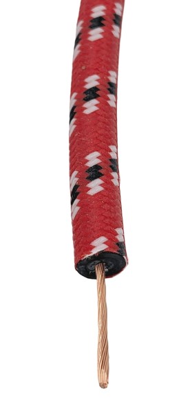 Textilumflochtene Zündleitung, Zündkabel 7mm rot-weiß-schwarz