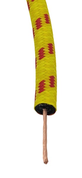 Textilumflochtene Zündleitung, Zündkabel 7mm gelb-rot