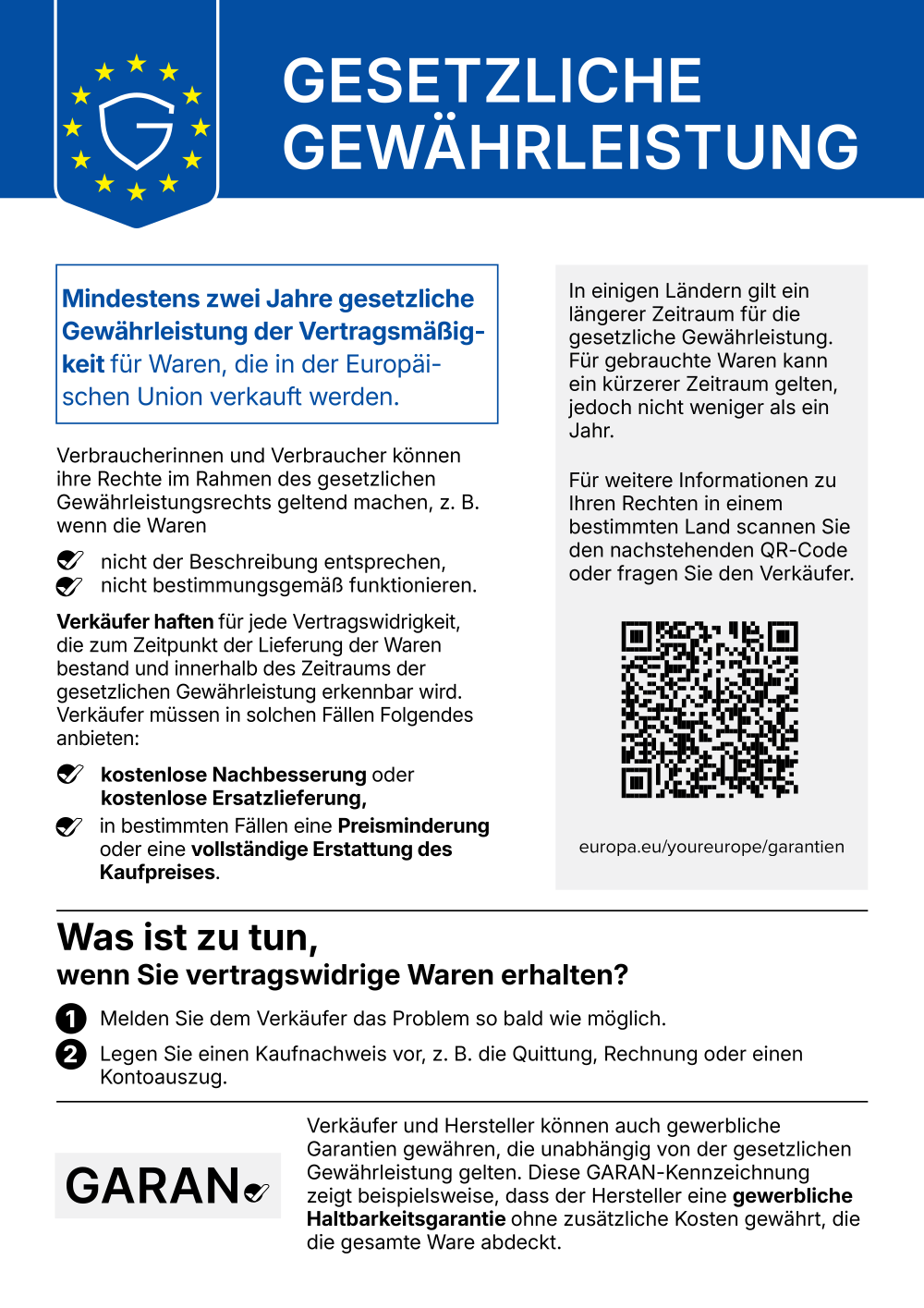 Amtlicher EU-Hinweis zur gesetzlichen Gewährleistung